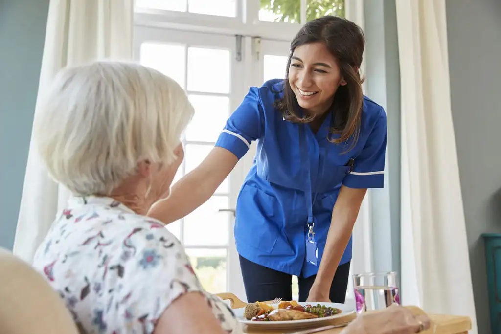 care assistant talking to an elderly lady